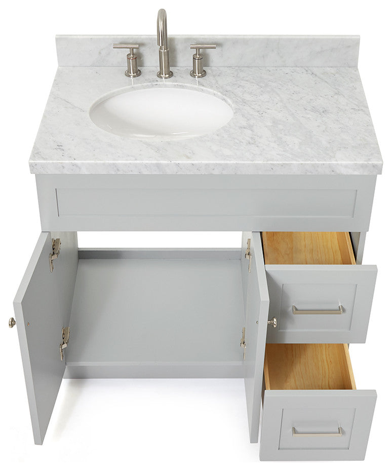 Ariel Hamlet 37" Left Oval Sink Bath Vanity Carrara Marble Grey