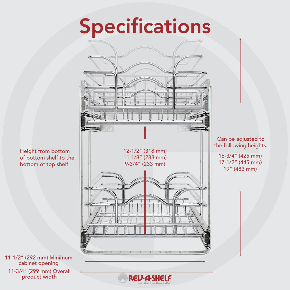Two-Tier Bottom Mount Pull Out Steel Wire Organizer, 11.75"