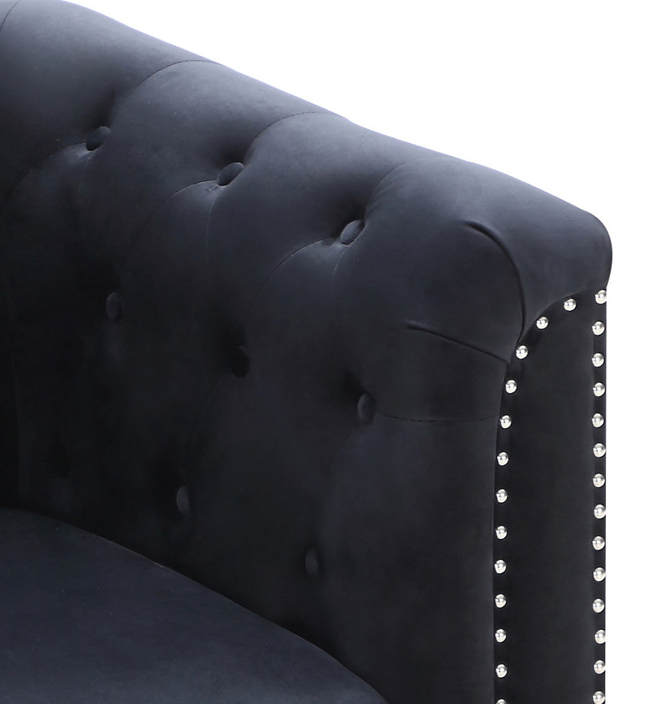 Pompano Velvet Button Tufted Sofa with Chaise, Black