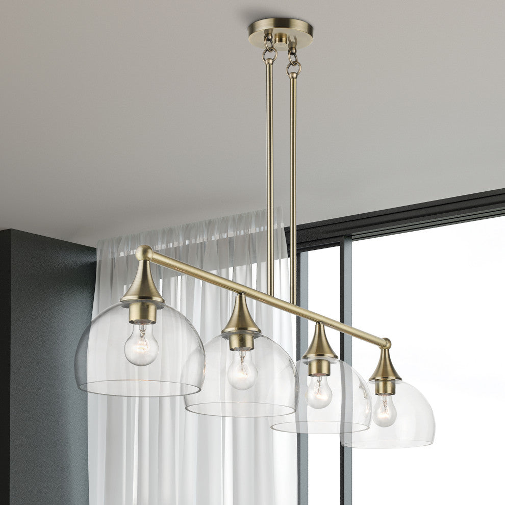 4 Light Antique Brass Large Linear Chandelier