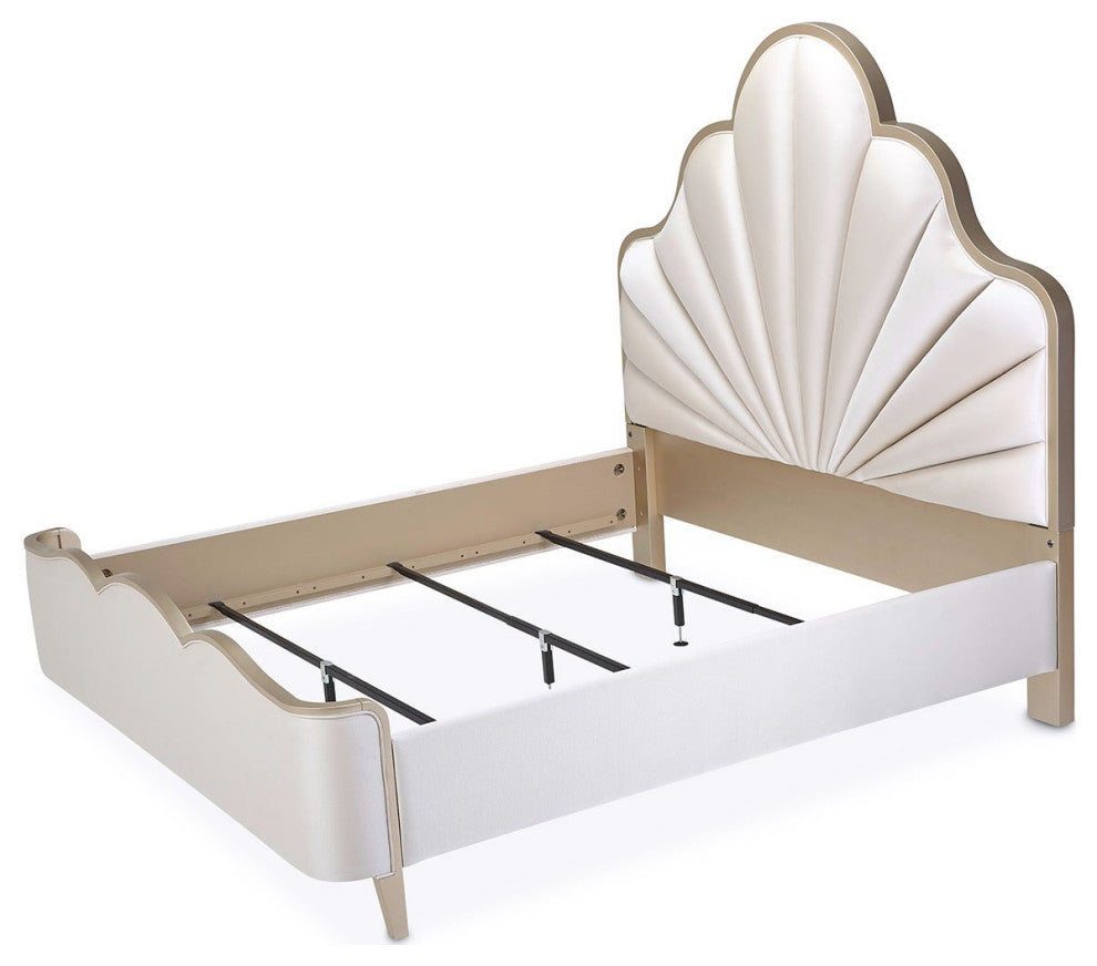 Aico Amini Malibu Crest Cal King Scalloped Panel Bed in Chardonnay