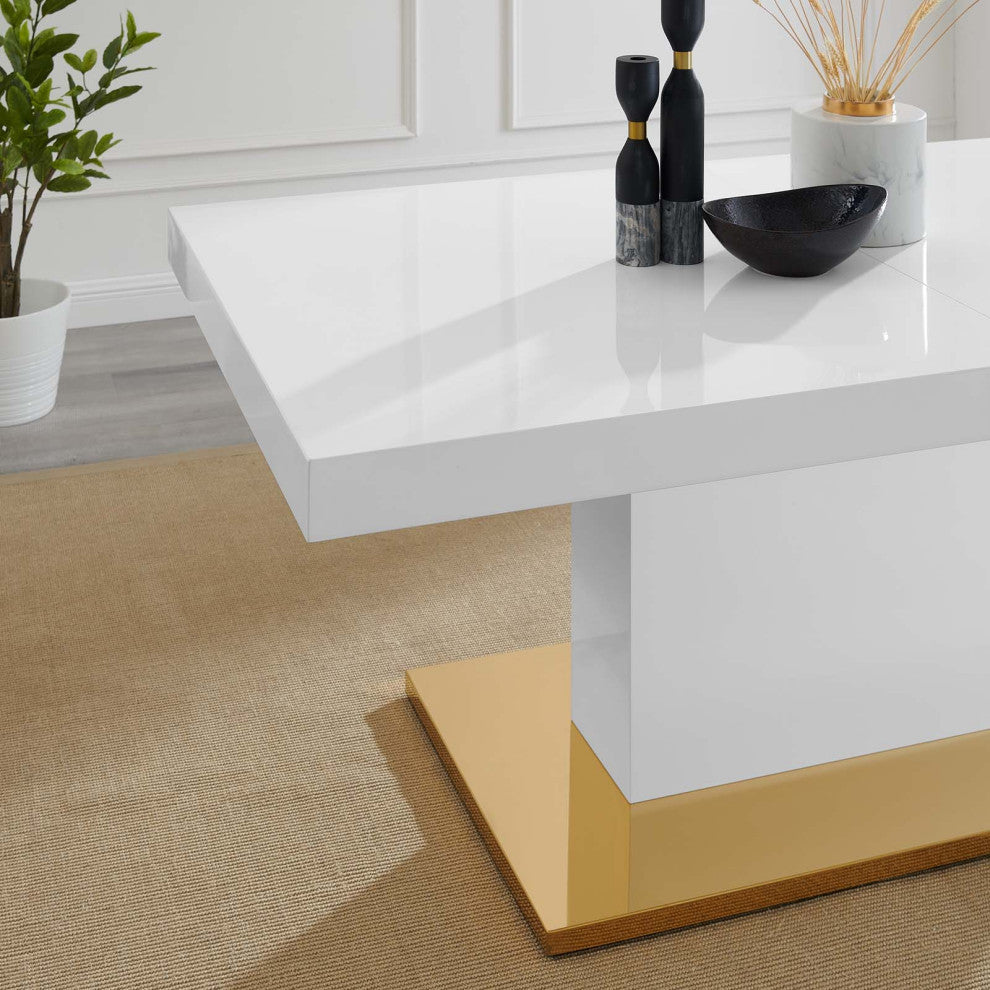 Dining Table, Rectangular, Wood, Metal, White Gold, Modern, Bistro Restaurant