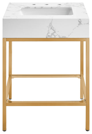 Marmo Bathroom Vanity, White, 24" Wide, Brushed Brass Finish