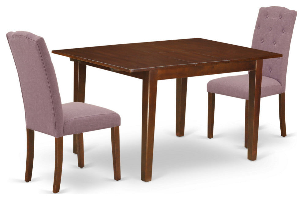 3Pc Dinette Set, Rectangular Table, Butterfly Leaf, Two Chairs, Mahogany