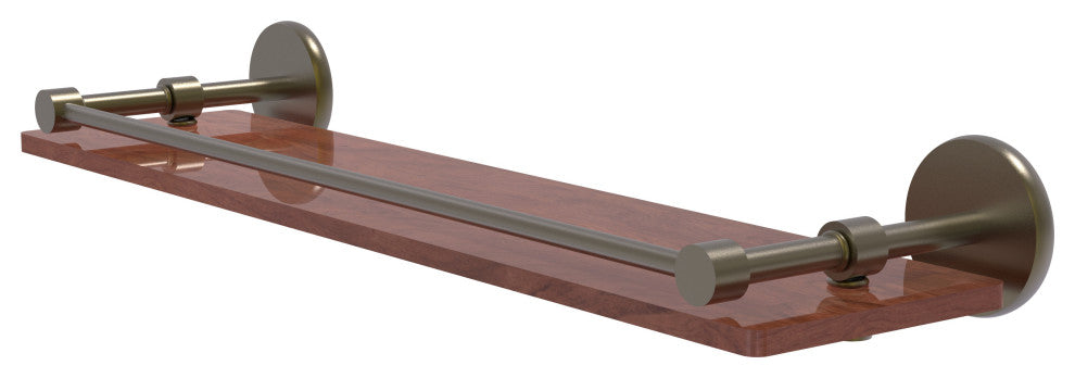 Prestige Skyline 22" Solid Wood Shelf with Gallery Rail, Antique Brass