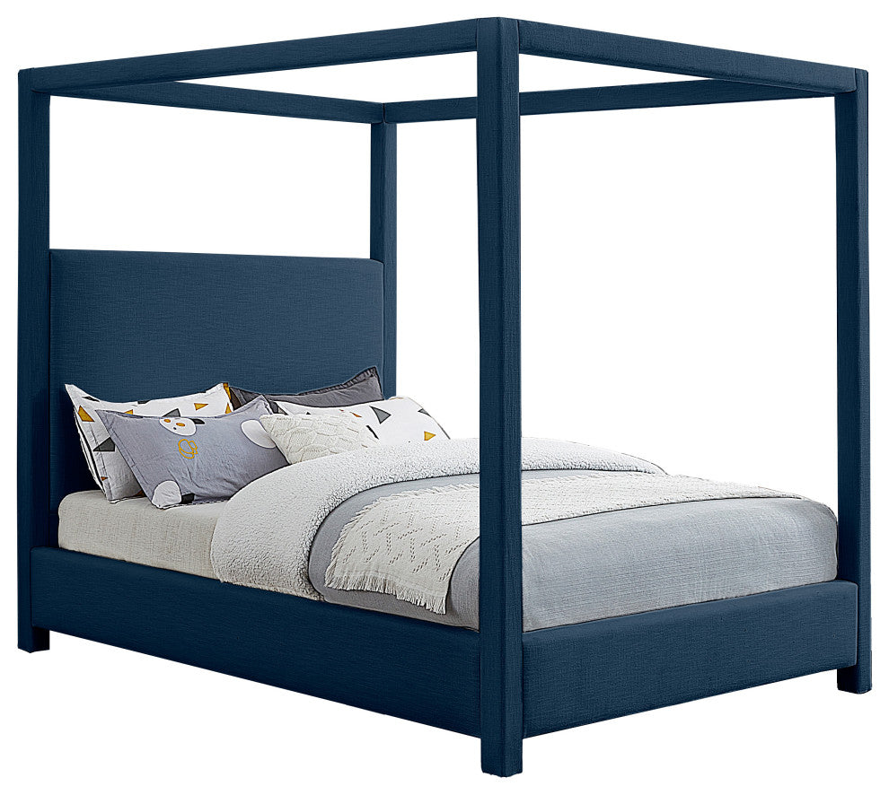 Emerson Upholstered Bed, Navy, King, Linen Textured Fabric