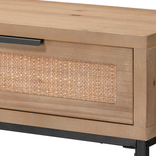 Luxe Woven Raffia Front 2 Drawer Console Table Casual Light Wood 40"