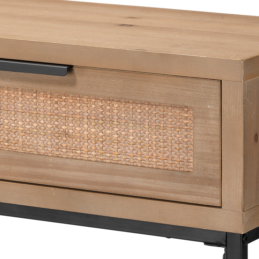 Luxe Woven Raffia Front 2 Drawer Console Table Casual Light Wood 40"