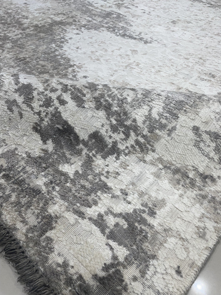 Hand-Knotted Wool Ivory/Beige Transitional Modern Modern Rug, 7'x9'