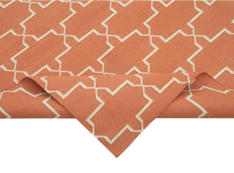 Rug N Carpet - Handmade Wool 6' 5'' x 9' 2'' Modern Design Dhurrie Kilim Rug