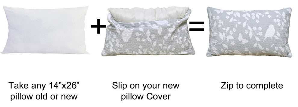 Birdsong 2 Piece Lumbar Pillow Shell Sets, Gray, (2) 14" X 26"