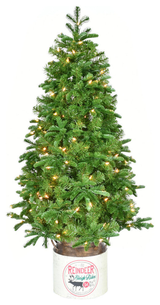 4.5-Ft. Porch Tree, Reindeer Pot With Warm White LED Lights