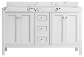 Nashville 60" Double Bathroom Vanity, White 2" Viola Night