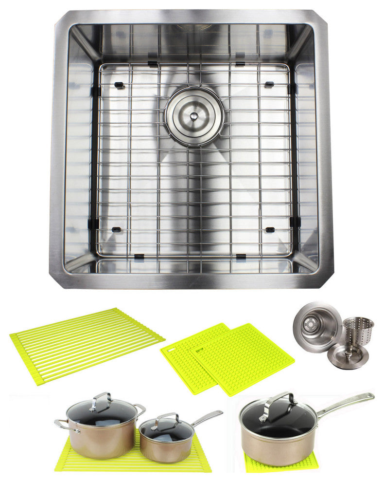 18" 16 Gauge Undermount Single Bowl Stainless Steel Sink Package