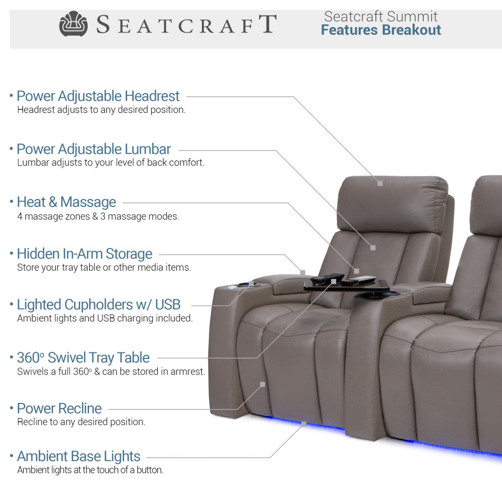 Seatcraft Summit Home Theater Seating, Light Gray, Row of 3