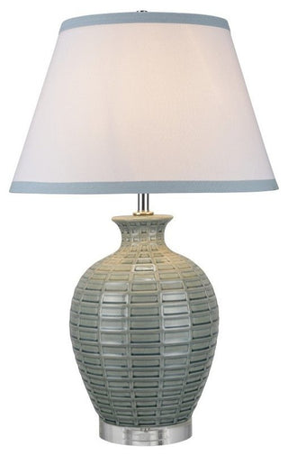 40045, 27 1/2" High Ceramic Table Lamp, Crackle Celadon With Crystal Base