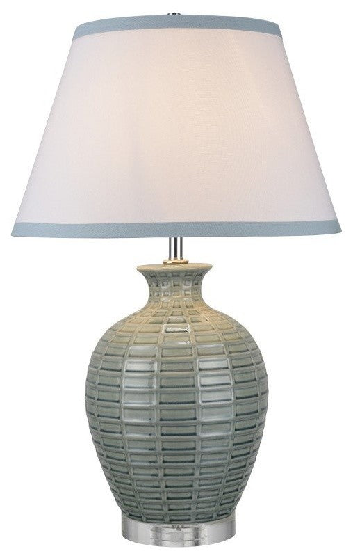 40045, 27 1/2" High Ceramic Table Lamp, Crackle Celadon With Crystal Base