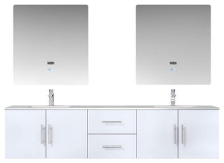 Geneva Transitional Glossy White 80" Double Vanity Set
