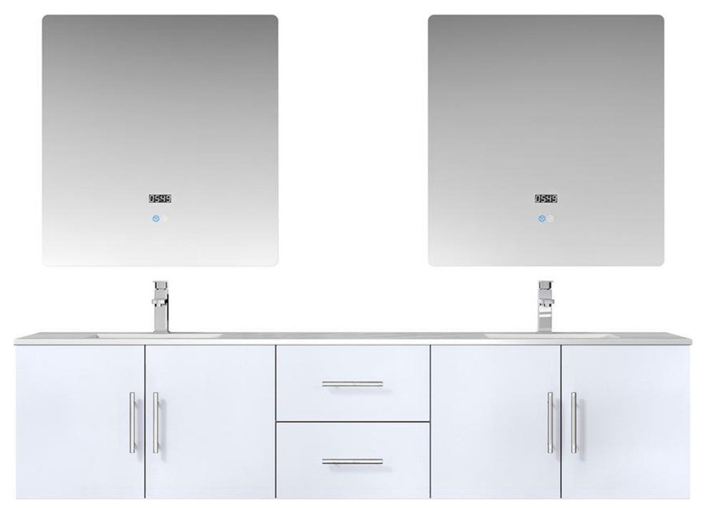 Geneva Transitional Glossy White 80" Double Vanity Set
