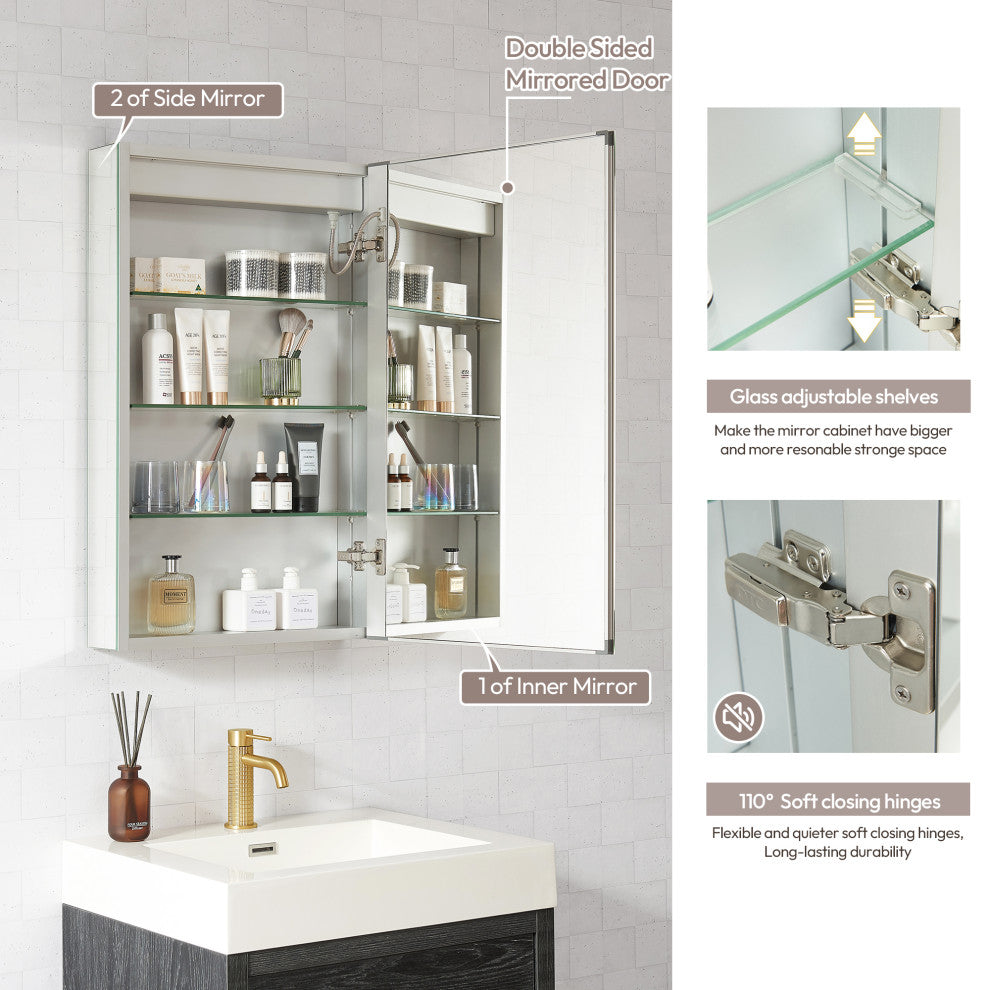 Santona Wall Medicine Cabinet, Frameless LED Mirror, Silver, 20"w X 32"h