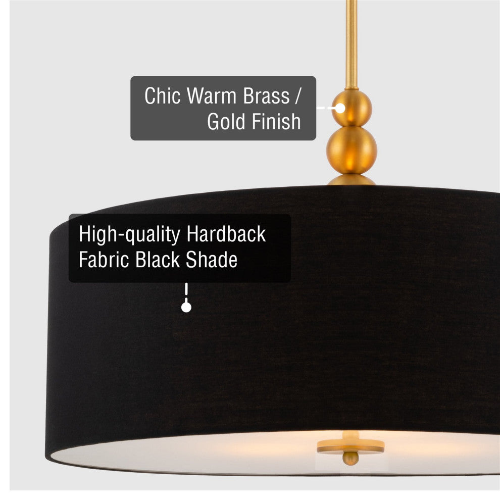 Kira Home Adelade 22" Drum Pendant Chandelier, Black Fabric Shade, Glass
