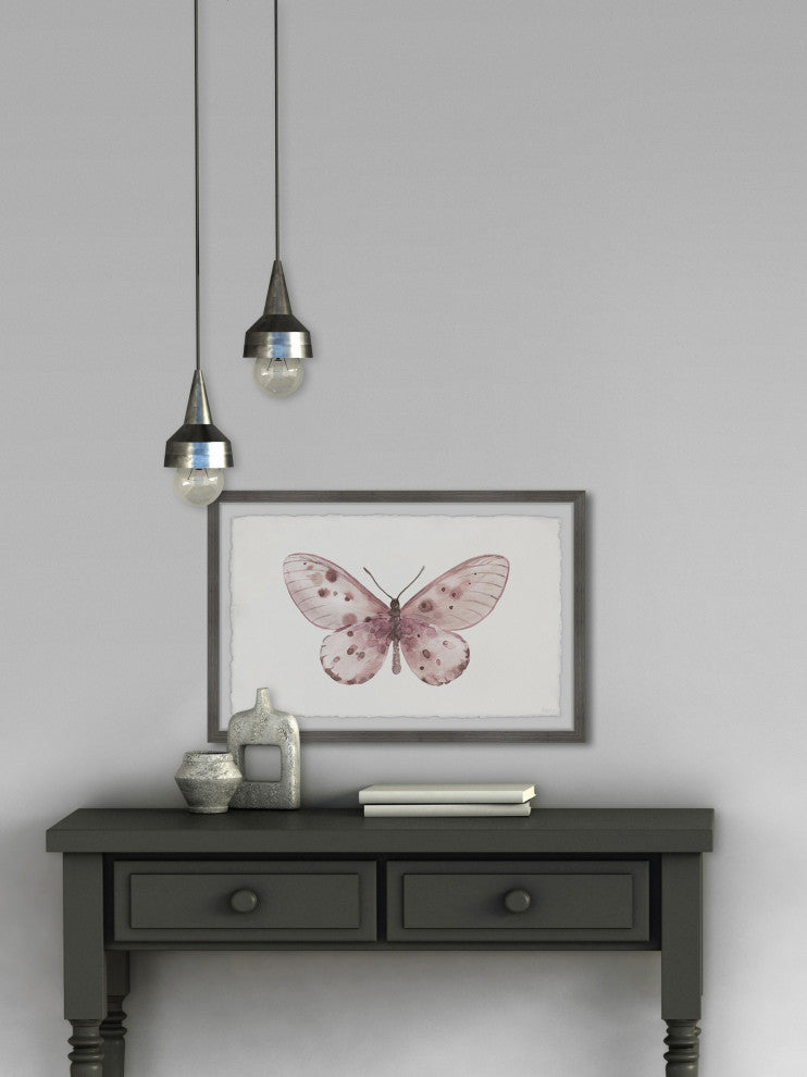 "Pink Rose Butterfly" Framed Painting Print, 12"x8"