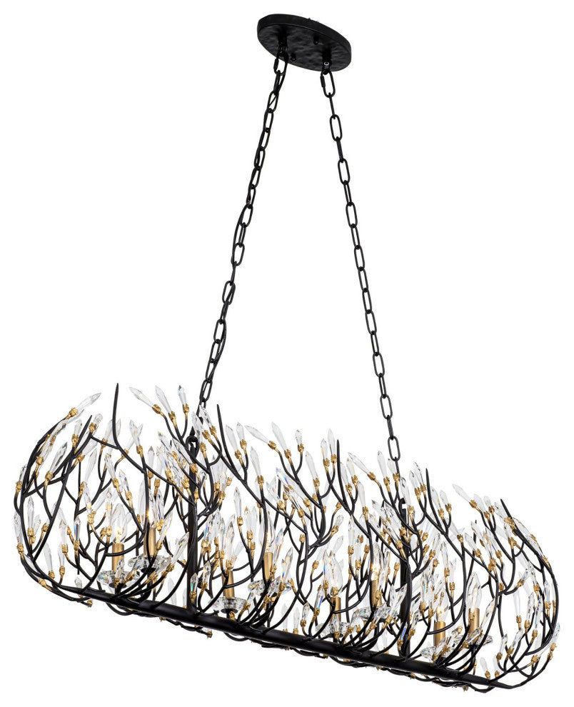 Bask 8-Lt Crystal Linear Pendant - Matte Black/French Gold