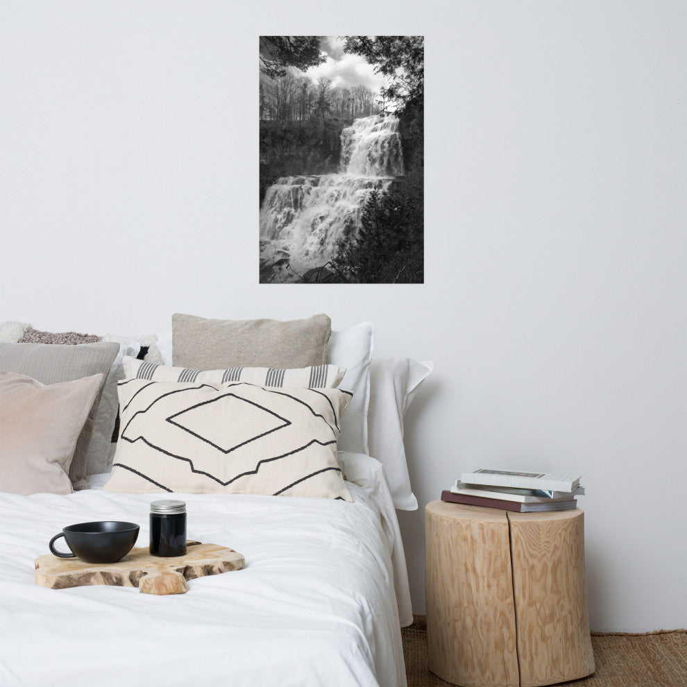 Chittenango Falls Landscape Photo Black and White Unframed Wall Art Print, 24" X 36"