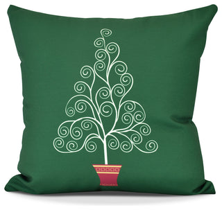 Filigree Tree,Geometric Print Pillow,Green, 26" x 26"
