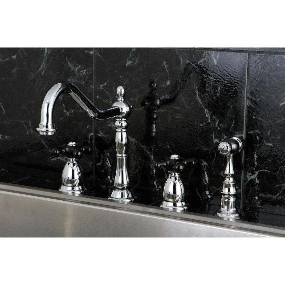 Kingston Brass Widespread Kitchen Faucet With Brass Sprayer, Polished Chrome