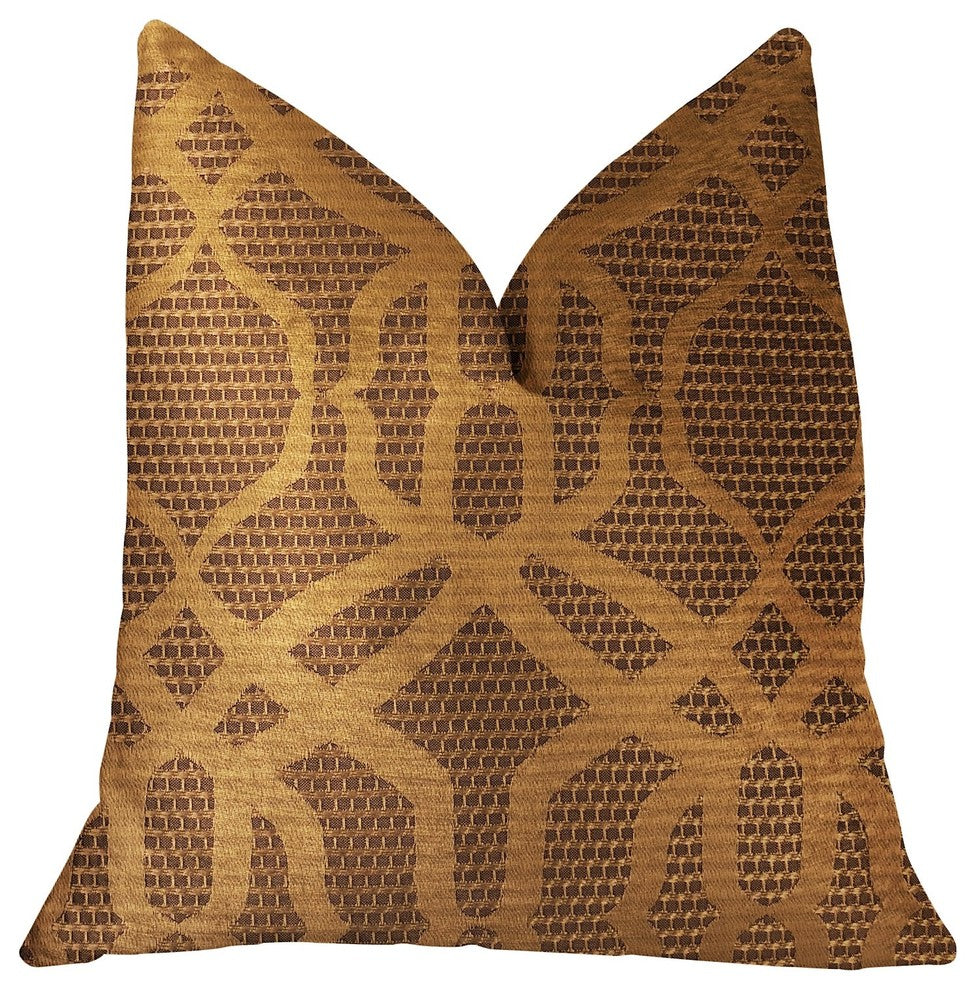 Portia  Gold and Brown Luxury Throw Pillow, 20"x20"