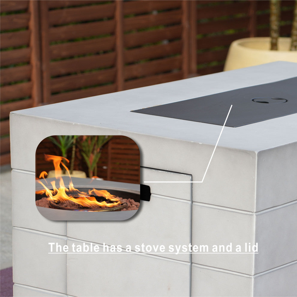 Outdoor Concrete Fire Pit Table, Rectangular