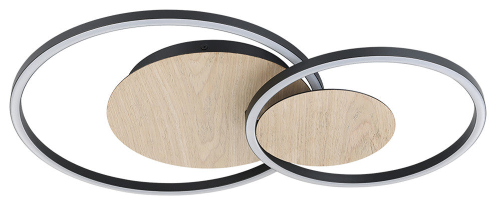 Palma 2-Light Integrated LED Ceiling Light, Structured Black and Veneer Oak