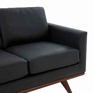 LeisureMod Chester Modern Leather Loveseat With Birch Wood Base, Black
