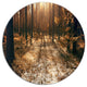 Road In Dark Wooded Forest, Modern Forest Round Metal Wall Art, 11"