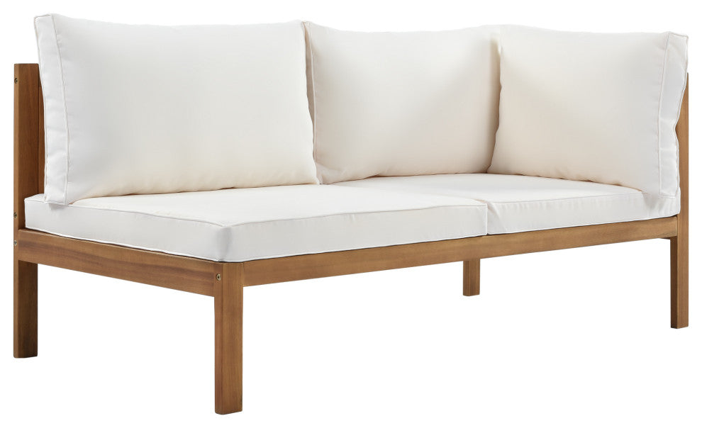 Wood Structure Outdoor Sofa Set with gray Cushions, Beige