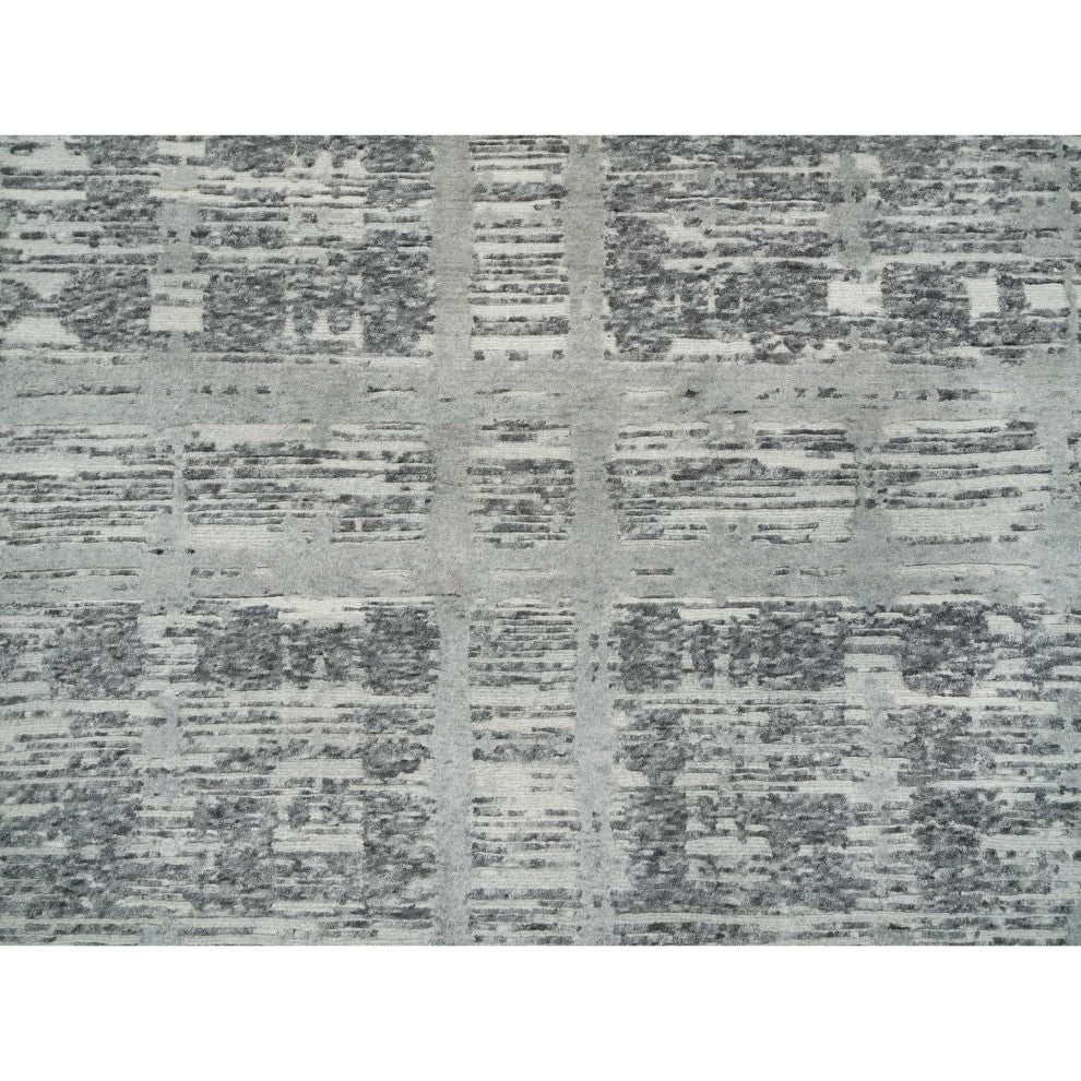Dark Gray Hand Spun Undyed Wool,Hand Knotted,Round Oriental Rug, 10'1"x10'1"