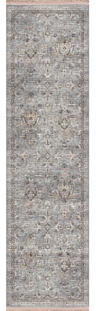 Indoor/Outdoor Marbella MB4 Silver Machine Washable 2'3" x 12' Runner Rug
