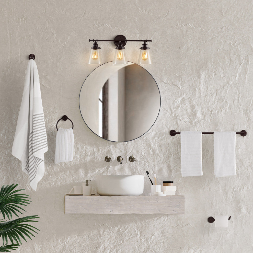 3-Light Traditional Vanity Light With Bathroom Hardware Accessory Set, 5-Piece