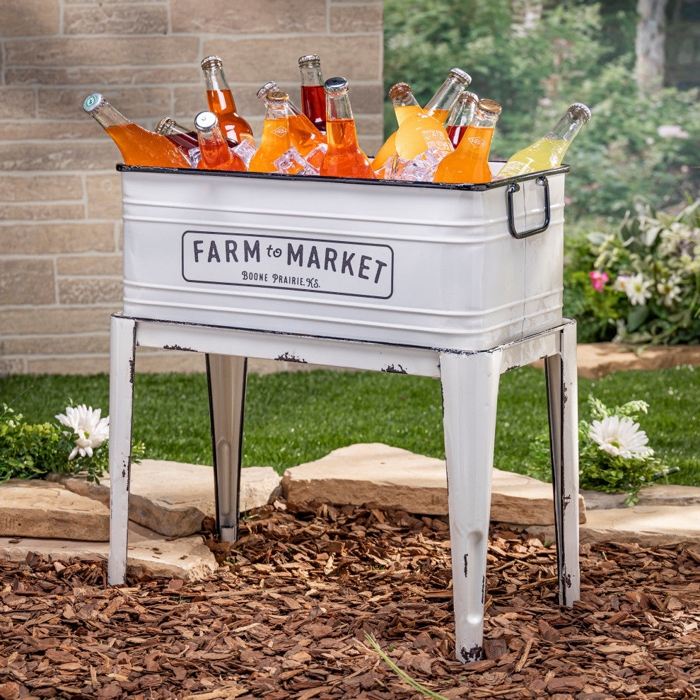23-Inch High Metal Planter with Stand, White