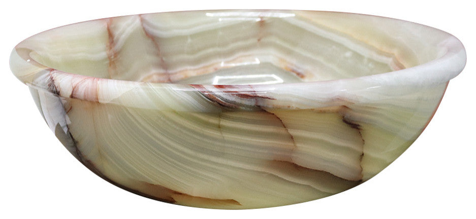 Handmade Marble Onyx Bathroom Sink, 16"�, Round Vessel Sink, Light Green/Thick Rim