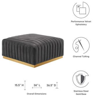 Conjure Channel Tufted Performance Velvet Ottoman, Gold Gray