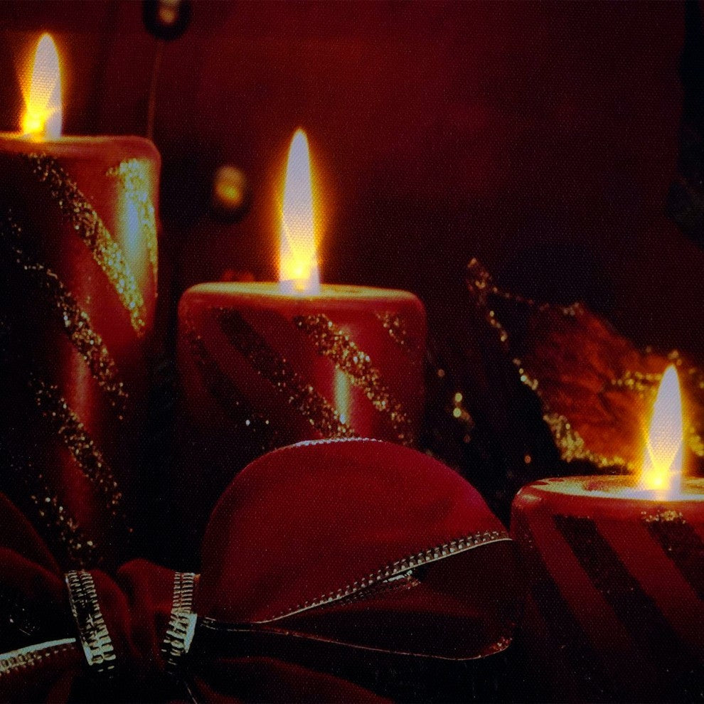"LED Striped Candles With Poinsettia and Bow Christmas" Wall Art