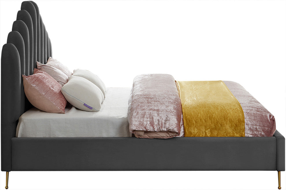 Lily Velvet Bed, Gray, King