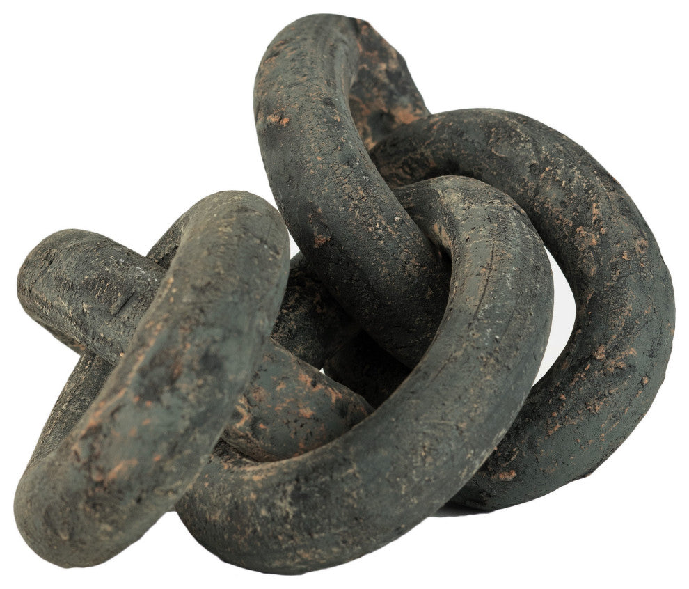 Coastal Clay Chain Link Sculpture Round Edges Rustic Distressed Finish Art