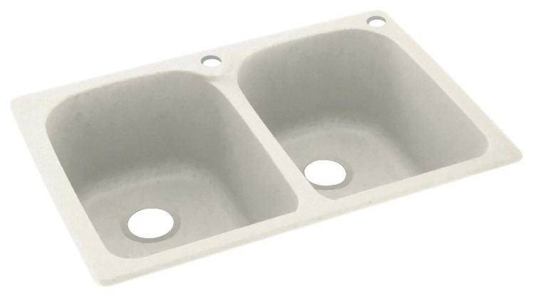 Swan 33x22x10 Solid Surface Kitchen Sink, 2-Hole, Glacier