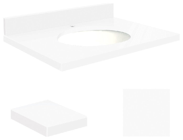 Quartz 49"x22" Vanity Top, Single Faucet Hole, Nano Crystal, White Bowl