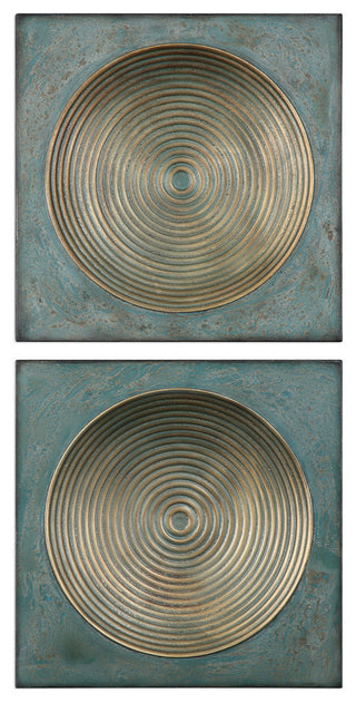 Uttermost Sybil Contemporary Metal Wall Panel in Antique Gold (Set of 2)