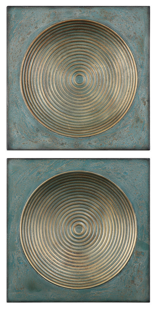 Uttermost Sybil Contemporary Metal Wall Panel in Antique Gold (Set of 2)