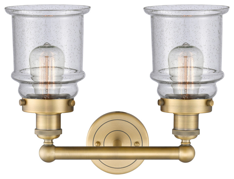 Canton 2-Light 15" Bath Vanity Light, Brushed Brass Finish, Seedy Shade